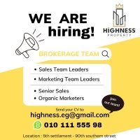 Highness real estate is hiring marketers and senior sales 